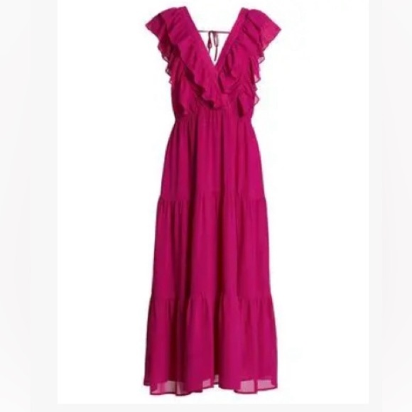 Wayf Fuchsia  Ruffled Sleeveless Maxi Dress Size L - Picture 4 of 14